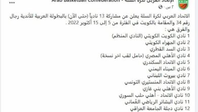 ناديا أهلي حلب والثورة يثبتان مشاركتهما في بطولة الأندية العربية لكرة السلة